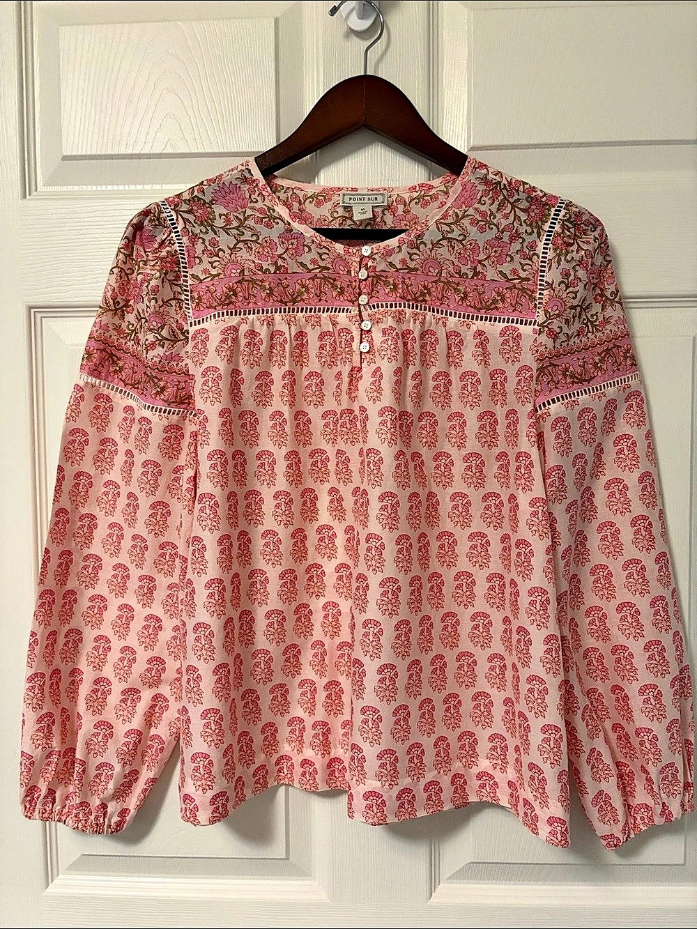 Jcrew-Point Sur collection- Floral Blouse in Pink & White Size Medium Like New